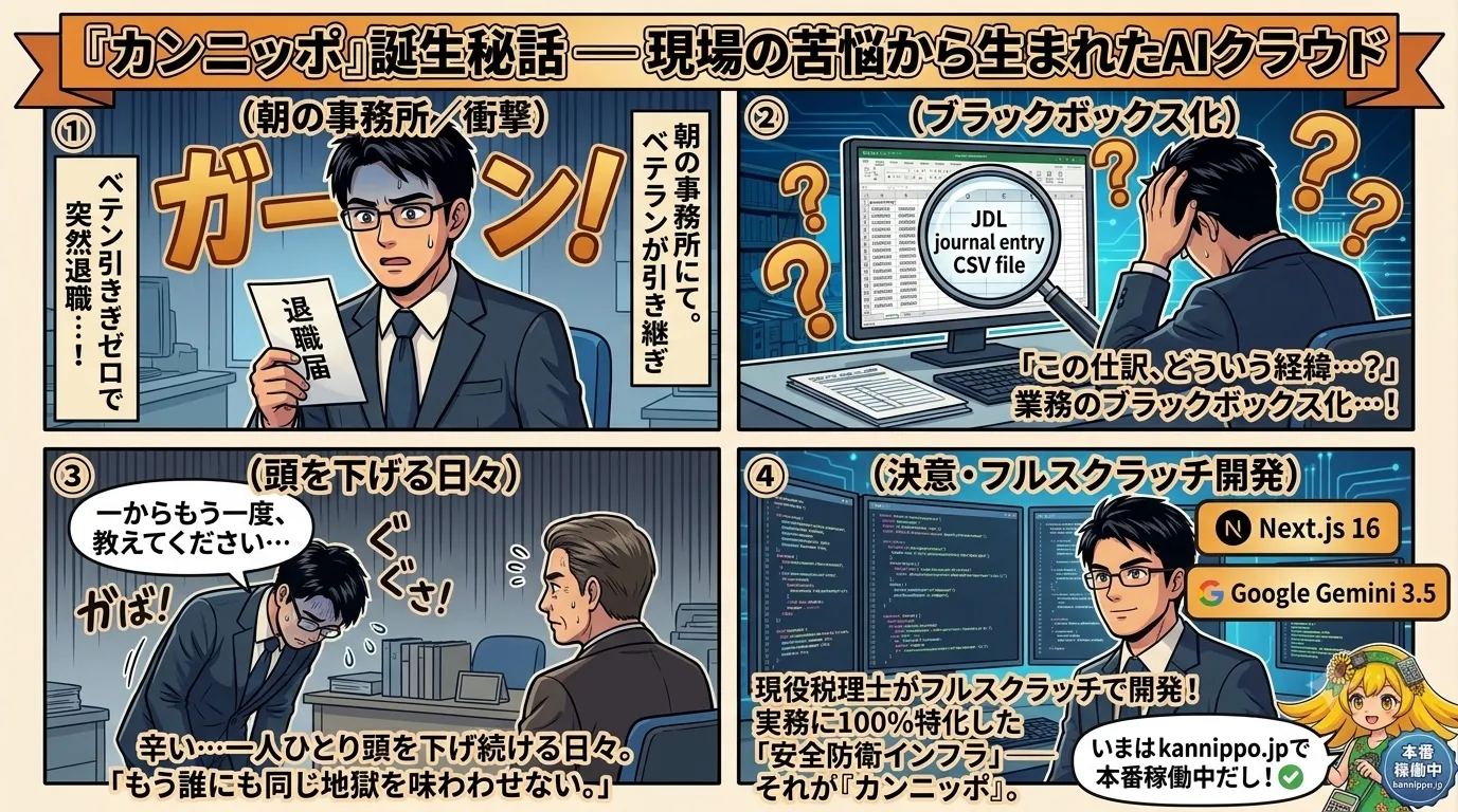 現役税理士が『カンニッポ』を開発するに至った誕生秘話の漫画